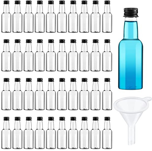 Tessco 100 Pcs Mini Liquor Bottles Plastic Mini Salad Dressing Bottle Halloween Small Shooter Bottles Alcohol Bottles with Cap Wine Hot Sauce Bottles Liquid Funnel Christmas Party Favors(0.8 Oz,Black)