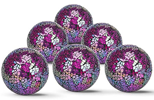 Hiziwimi 6Pcs Decorative Ball Set, 6cm/2.4inch Red Dazzle Mosaic Glass Orbs Centerpiece Balls for Decorate Bowls Vases Tables Wedding Party