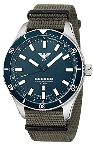 KHS Seeker Steel (Blaue Ausführung) KHS.SEESBLU.NSGO mit Natoband Steingrau-Oliv