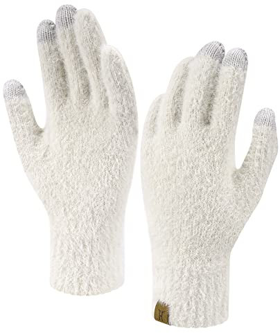 ZASFOU Damen Winter Touchscreen Handschuhe Nerzsamtimitat Elastische Warme Winterhandschuhe für kaltes Wetter,Beige