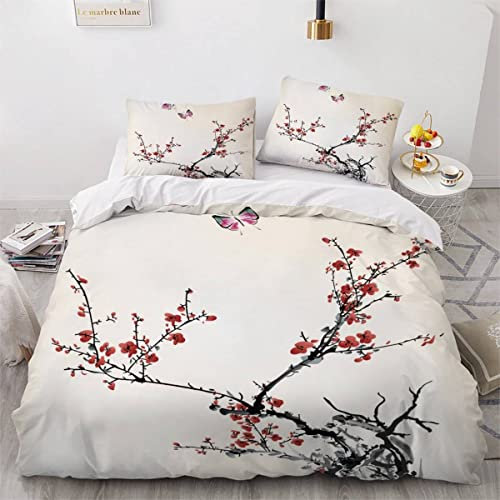 VASENA Ropa de cama infantil de 135 x 200 cm, diseño de mariposas de tinta, juego de ropa de cama infantil de 3 piezas con cierre de cremallera y 2 fundas de almohada de 80 x 80 cm