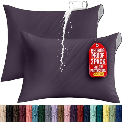Utopia Bedding Premium 100% Waterproof Pillow Protectors with Zipper Standard Size (Set of 2), Bed Bug and Dust Mite Proof Zippered Pillow Covers, Pillow Encasement Cases, Purple