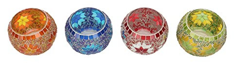 MISNODE Lot de 4 Porte-Bougies Chauffe-Plat en Verre Mosaïque, Porte-Bougie Chauffe-Plat Coloré en Verre Mosaïque, Bougeoir Parfumé pour Centres de Table de Mariage, Décoration de Table à la Maison