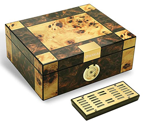 FANKAI Zigarren-Humidor, Zigarrenzubehör mit Hygrometer und Luftbefeuchter, Humidor-Zigarrenbox aus massivem Zedernholz, Zigarren-Etui für 25–50 Zigarren, Zigarren-Box für Reisen