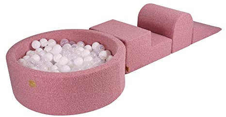 MEOWBABY Piscine à Balles et Parcours Motricité Enfant - Parcours motricité bébé avec 200 balles - Aire de Jeux bébé idéal pour développement Moteur et sensoriel, Rose: Blanc/Transparent