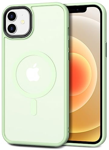CACOE for iPhone 12/12 Pro Case with Camera Protection, Compatible with MagSafe, Shockproof Scratch-Resistant Magnetic Back Phone Cover for iPhone 12/12 Pro Case Light Green