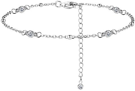 ORAZIO Argent 925 Multicouches Bracelet de Cheville Pour Femmes Coeur Boule Ronde Zircon Multiples Styles Bracelets de Cheville Avec Chaîne Ajustable Bijoux de Pieds Pour la Plage D'été 8