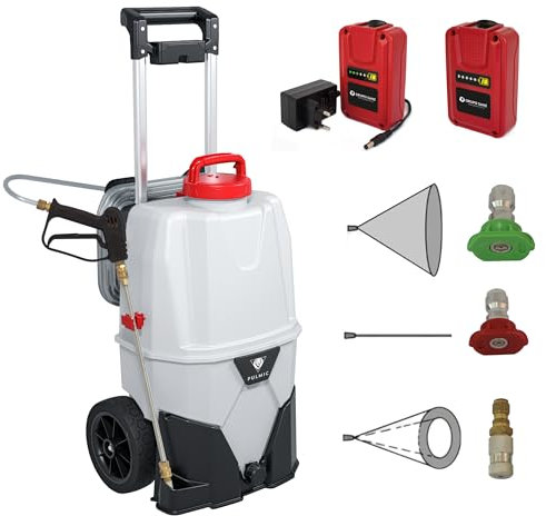 PULMIC Pulverizador a Presión Batería Eléctrico Industrial 35L. Aplicación de desinfectantes y Productos Limpieza. 35L. Presión 7 Bar. hasta 3 Horas de autonomía. 2 baterías.