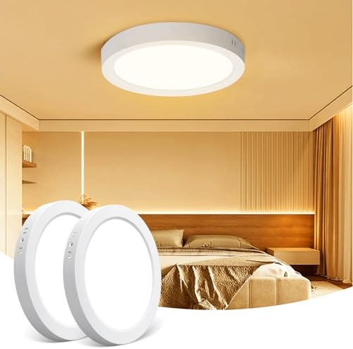 Aigostar 18W LED Ceiling Light, 2 Pack 1980LM Hallway Light Ceiling, Small Round LED Ceiling Panel 3000K, 165W Equivalent, Flush Ceiling Light for Kitchen, Bedroom, Porch