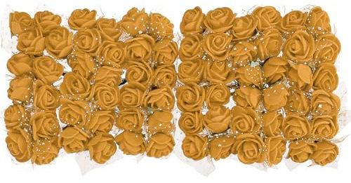 sourcing map 72 Stück Künstliche Rosenköpfe mit Spitzennetz, Mini Kunstblumen, Künstliche Rosen, Klein Blumenköpfe, für Handwerk DIY, Hochzeit, Geburtstag, Party Deko, Gold Ton, 2~2.5cm