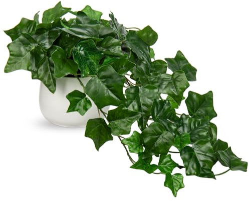 Hollyone Artificial Plants in Ceramic Pots, Fake Ivy Leaves Decorative Faux Potted Plants, Realistic House Plant Indoor for Home Décor, Bathroom, Living Room, Kitchen, Shelf Decorations