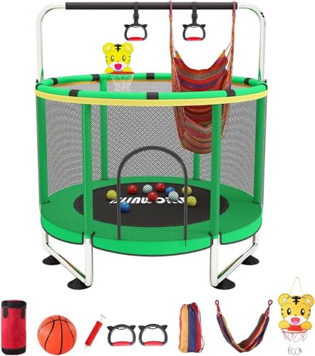 Blinworld Kindertrampolin Komplettset – 140 cm Trampolin mit Netz, Turnstange, Korb, Spielbällen und Hängematte für Jungen und Mädchen bis 200 kg