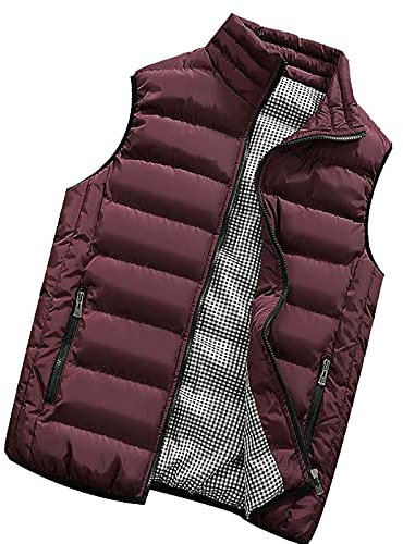 Generisch Arbeitsweste Herren, Warme Weste Mit Reißverschluss Taschen Herren Outdoor Fleece Gilet Body Padded Men'S Outerwear Gilets Lammfell Winter Ärmellose Herrenweste Veste (L, Wine)