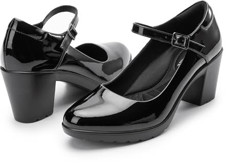 Cusolemore Black Dress Shoes for Women with Arch Support, Mary Janes Chunky Heel Pumps for Women, Comfortable Block Heel Dress Shoes for Work Office Size 6