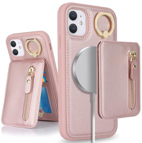 SailorTech Case for iPhone 11 Phone Case with Card Holder, Cover for iPhone 11 Case Ring Stand with Kickstand Card Slots Wallet Detachable 2-in-1 Zipper Case - Pink