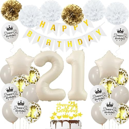 Geburtstagsdeko 21 Beige Gold, Luftballons 21 Geburtstag Frau Mann, Deko 21. Geburtstag Luftballons, Beige 21. Dekorationen, Sandweiß 21 Jahre Geburtstagsdeko, Luftballon 21