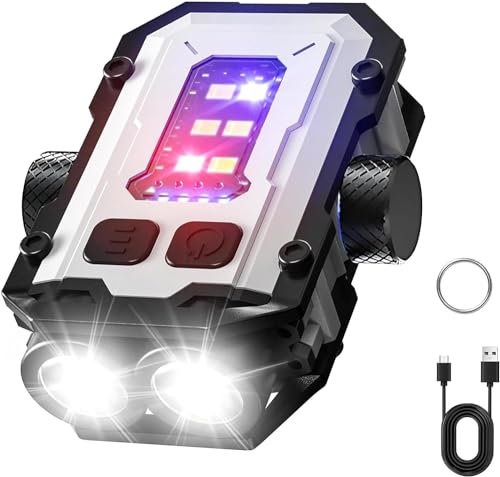 Mini linterna EDC con flash rojo y azul, pequeña linterna giratoria de la punta de los dedos LED súper brillante, USB C recargable llavero linterna portátil (blanco)