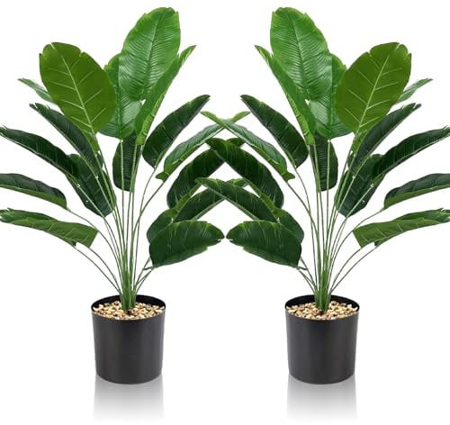 Lighterday Lot de 2 plantes artificielles d'intérieur - 80 cm - Plantes décoratives en plastique pour bureau, maison, intérieur et extérieur (2 pots de bananier artificiel)