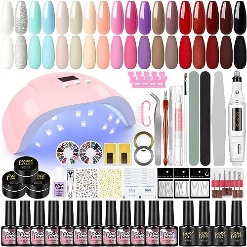 PEACECOLOR Gelnägel Starterset, 18 Farben UV Nagellack Set mit Nagelfräser Gel Nägel Selber Starterset Gellack Nägel Nagelstudio Set Geschenk für Frauen