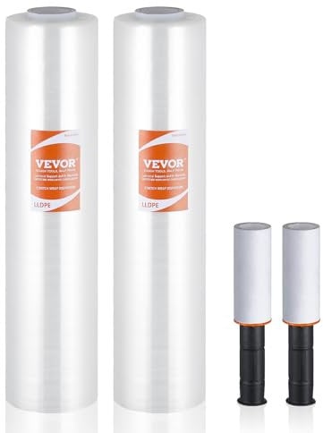VEVOR Stretchfolie, 381 mm x 305 m, 2er-Set, 60 Gauge Industriestärke, transparente Palettenfolie, strapazierfähige Schrumpffolie mit Griffen zum Verpacken von Paletten, Versand und Umzügen