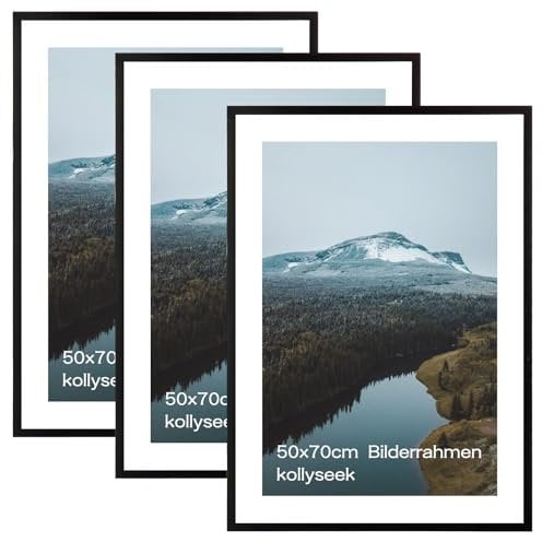 kollyseek 3er Set 50x70cm Bilderrahmen und Acrylglas Schwarz Fotorahmen Bilderrahmen,zum Aufhängen & Aufstellen, Wand Bilderrahmen Moderner Fotorahmen, Schwarz Dekorahmen