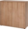 bümö Schiebetürenschrank 3OH - Aktenschrank abschließbar, Sideboard Schrank mit Schiebetüren in Nussbaum - Büroschrank aus Holz mit Schiebetür, Büro Kommode für Ordner & Co.