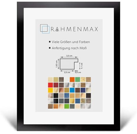 RahmenMax Morena Bilderrahmen Posterrahmen 50x75 cm Schwarz Hochglanz 75x50 cm mit weisser Rückwand und klarem Acrylglas