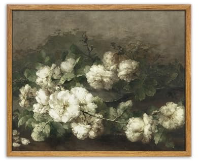 UPWOIGH Gerahmte Vintage-Wandkunst, 30,5 x 40,6 cm, Blumenstrauß aus cremeweißen Rosen, antikes Blumenmuster, botanisches Ölgemälde, Blumen, Stillleben, Leinwand, Wanddekoration für Wohnzimmer,