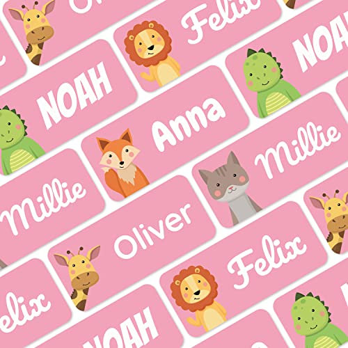 melu kids® Namensaufkleber für Kinder - Kleidung & Gegenstände (180 Stück) Kita/Schule - Namensschilder für Kleidung waschmaschinenfest und personalisiert (rosa)