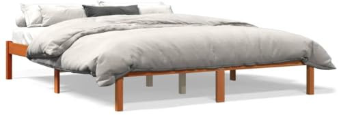 Willood Massivholzbett, Bett Holzbett für Schlafzimmer, Bettgestell Bettrahmen mit Lattenrost, Einzelbett/Zweibett Schlafzimmerbett, ohne Matratze Wachsbraun 160x200 Kiefernholz