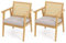 HOMASIS 2er Set Loungesessel Rattan, Esszimmerstuhl mit Rückenlehne & Armlehnen, Akzentstuhl aus Massivholz, Polstersessel mit abnehmbarem Kissen, Relaxsessel bis 135 kg belastbar, Natur