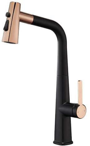 Kitchen Taps with Pull Out Spray, Kitchen Mixer Tap Swivel Hot and Cold Water Single Hole Single Handle Pull Out Kitchen Sink Mixer Tap-Black + Rose Gold