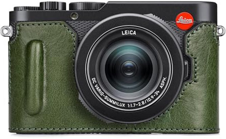 MUZIRI KINOKOO Case for Leica D-LUX 8 Camera - Retro Style Genuine Leather Half Protective Case for Leica D LUX 8/ D-LUX8 Camera - with Opening Bottom and Hand Grip Design - Green