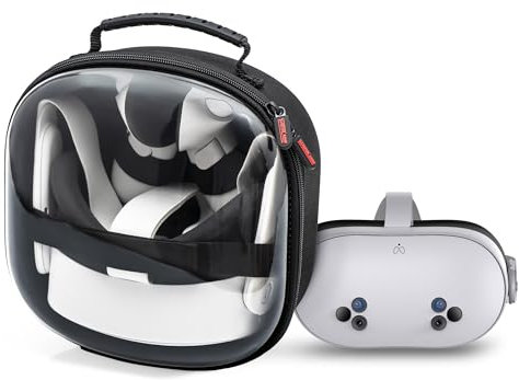 DEVASO Hard Carrying Case for Meta Quest 3S/Quest 3/Vision Pro, VR Gaming Headset and Touch Controllers Accessories Travel Carry Case, Small Hard Shell Storage Case for Apple Vision Pro, Transparent