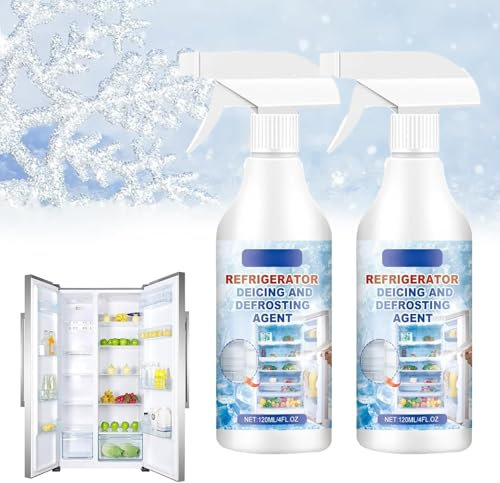 Powerful Defrosting Spray for Fridge Freezer, 120ml Refrigerator Defrosting Deicer Spray, Efficiently Quickly Removes Ice Buildup, Fast Frost Removal & Streak-Free Shine (2 PCS)