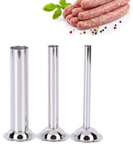 Fleischwolf Wurstfüller Edelstahl, 3pcs Wurstpuffer Füllrohre, Sausage Stuffer Tubes, Fleischwolf Befestigung, Ø12mm/19mm/32mm, für manuellen Fleischwolf oder elektrischen Fleischwolf
