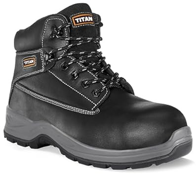 Titan Safety Footwear Holton Black S3 Water Resistant Safety Boots with Anti-Static Protection, Anti-Slip Black Leather Steel Toe Cap and Protective Steel Midsole, Work & Utility Footwear