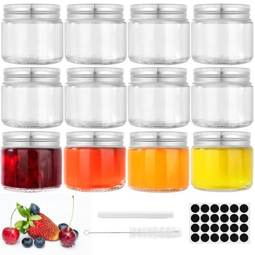 FoiiLiio Botes Cristal Pequeños, 12pcs 60ml/2ozMini Botella de Vidrio, Botella de Cristal Pequeña Reutilizables, Botellas Vidrio Portátil para Jugos, Aceite, Leche