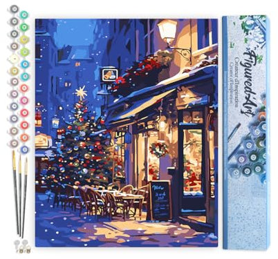 Figured'Art Peinture par Numéro Adulte Café de Nuit Festif - Activité Manuelle Kit de Loisir Créatif DIY Numéro d'Art Complet - 40x50cm sans châssis en bois