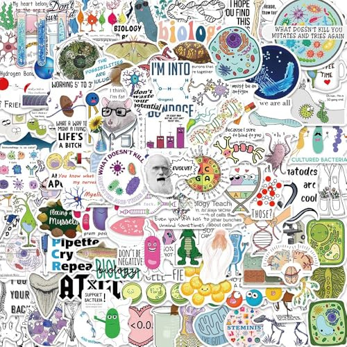 100 PCS Laboratory Biology Cartoon Water Bottle Stickers, Student and Teacher Laptop Scrapbook Journal Phone Luggage Computer Stickers,Funny Vinyl Waterproof Trendy DIY Stickers for Lab School