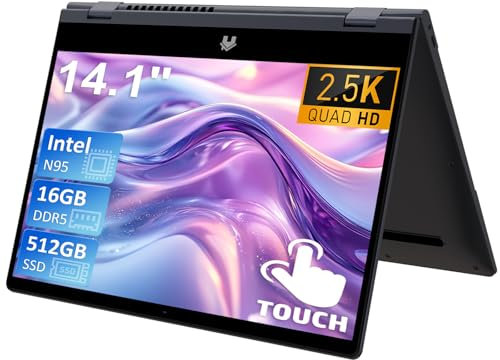 Auusda 2-in-1 Convertible Laptop 14 FHD Touchscreen (N95/16GB/512GB) - 360° Hinge Tablet Mode, Backlit Keyboard, Fingerprint Sensor, WiFi 6, Win11