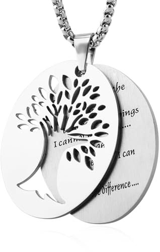 HZMAN Two Piece Serenity Prayer Stainless Steel Pendant Necklace With Cut Out Tree Of Life Pendant Necklace Jewelry Gift (Silver)