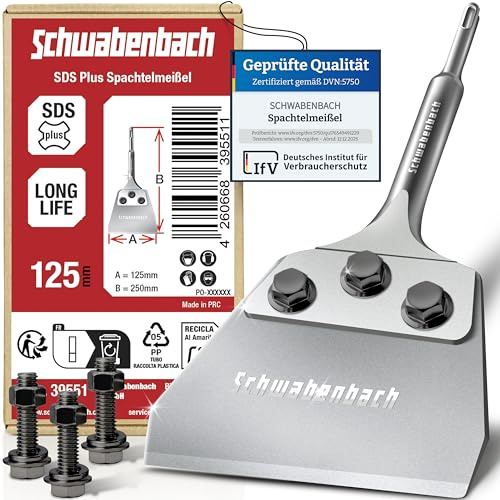 SCHWABENBACH® Verbesserter Spachtelmeißel SDS Plus 125x250 mm - 2 mm Stärke - Premium Bodenschaber für effizientes Entfernen von Teppich, PVC, Farbe & Fliesenkleber