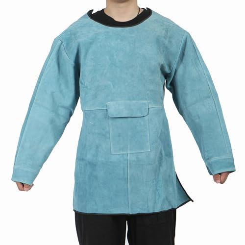 GZKDKZB Leder-Schweißerschürze mit Langen Ärmeln, flammhemmende Schweißerjacke, strapazierfähiger Schweißermantel, Sicherheits-Arbeitsschürzen für Schmiede, Blau