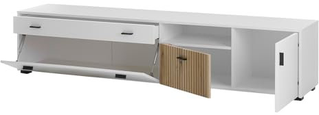 Furn.Design Wohnwand in weiß matt und Evoke Eiche Wohnkombination 3-teilig 285 x 180 cm, Merced