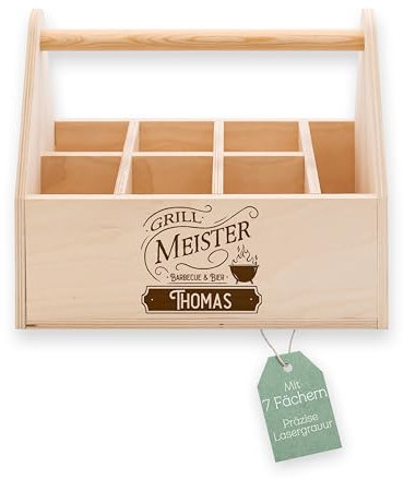ABENTEUERNAH Grill Geschenk, Grillmeister, Grillbutler, Besteckkorb, Geschenke für Männer, Geburtstagsgeschenk Mann, Grillparty, Grill Zubehör mit deinem Wunschnamen (Grillmeister Vintage)