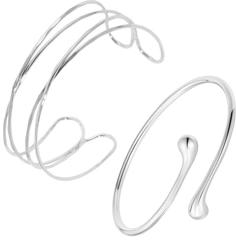 Armreif Silber Set Damen Silber Armband, 2PCS Oberarm Wickelarmband Boho Minimalistisches Armband Gold Damen Oberarmreif Offen Verstellbar Zarter Geschichteter Armreifen Armbänder für Mädchen Frauen