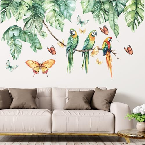 duoyif Wandtattoo Palmblatt Tropische Wandaufkleber Hängende Rebe Grüne | Palmen Blätter Pflanzen Papagei Wandsticker Für Wohnzimmer Schlafzimmer Kinderzimmer Küche Wanddeko Sofa Hintergrund