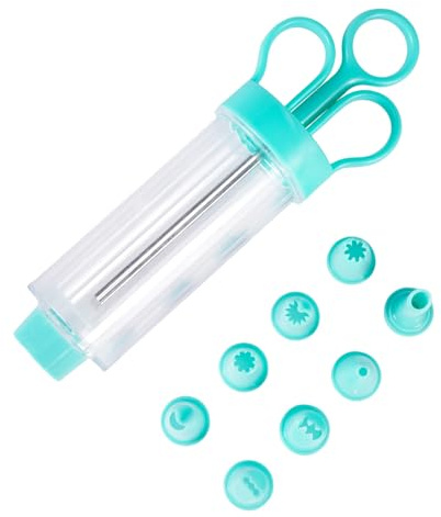 Cupcake Injector/Decorating Icing Set, 9-Piece Set, Stainless Steel Laminating gunCookie gunSqueeze cookie makerCream laminating gunLaminating nozzleSoluble beansBaking tools (Blue 9pcs)