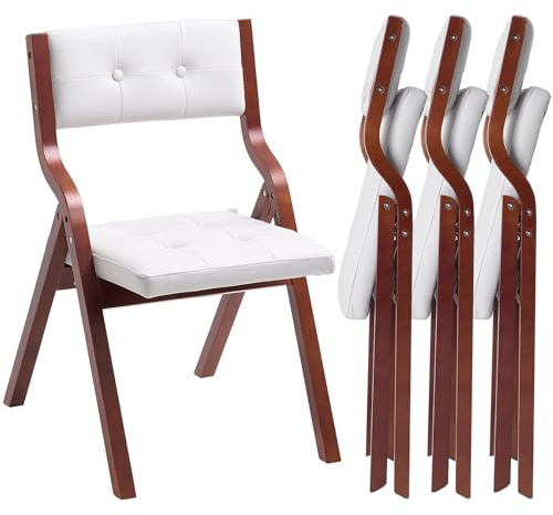 VEVOR Wooden Folding Chairs with Cushion, Set of 4, Portable Foldable Cushion Chair with Wooden Frame, Modern Padded Dining Chair for Kitchen, Office, Wedding, Party, Dining Room, Easy Assembly, White